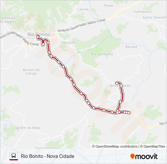 Mapa da linha RIO BONITO - NOVA CIDADE de ônibus