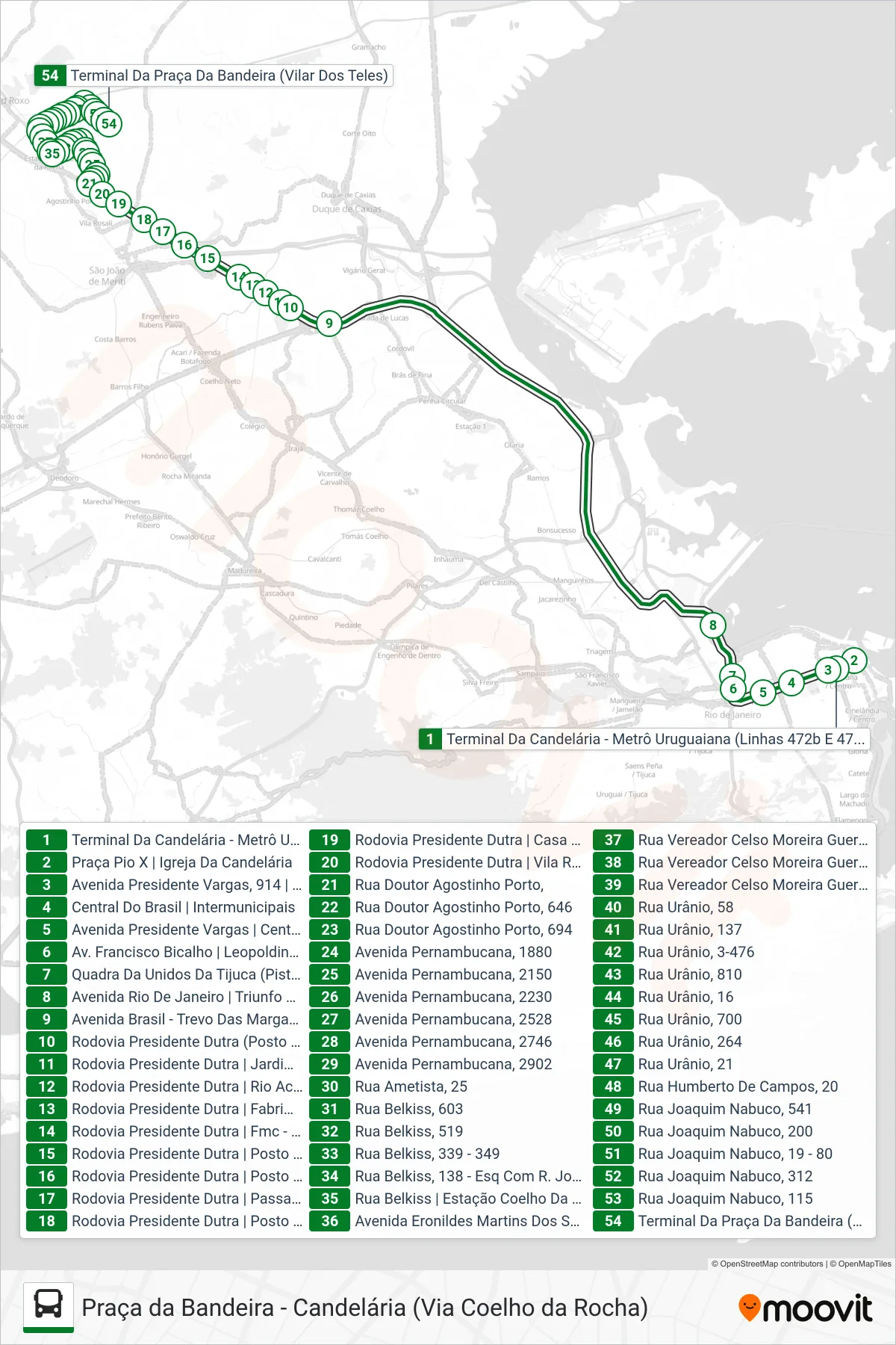 Rota e paradas da linha de ônibus 474B (Praça Da Bandeira (Rápido)) no mapa