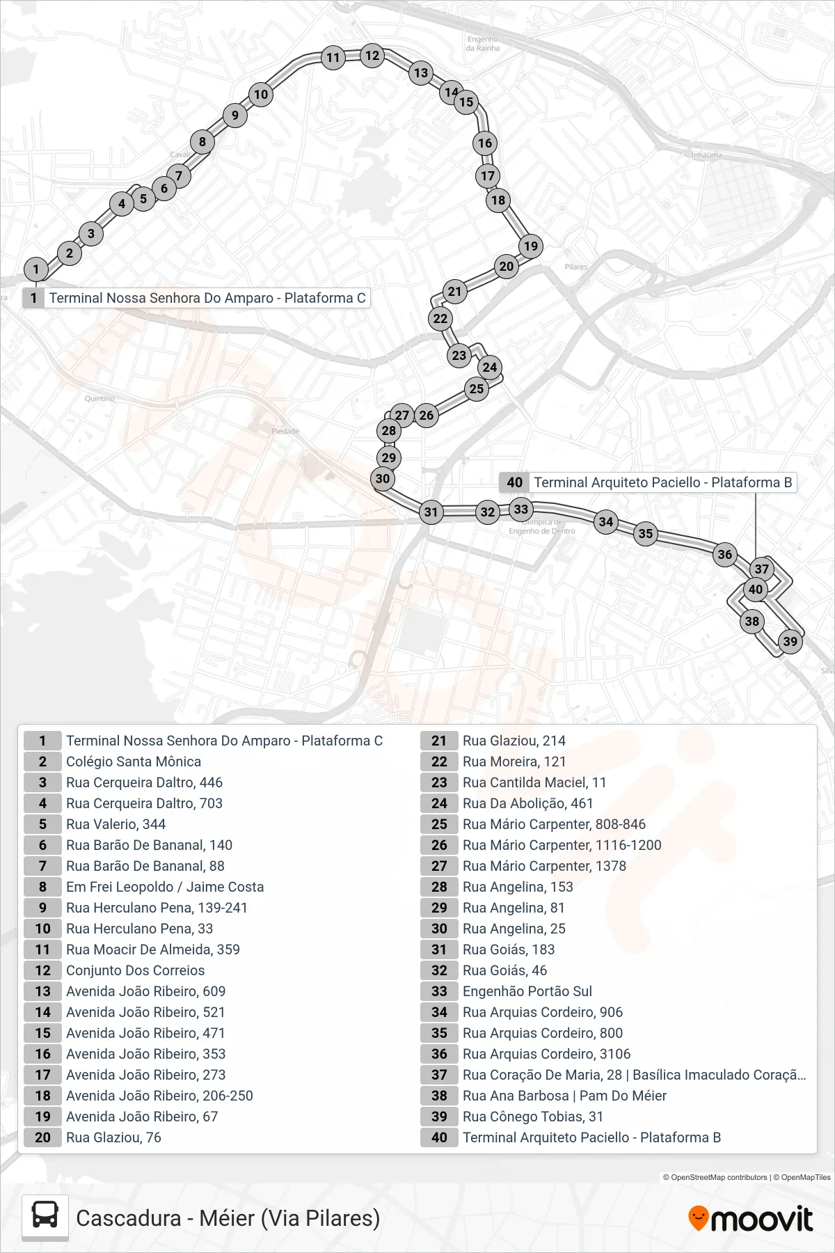 652 bus Line (Méier (Via Pilares)) route and stops on a map