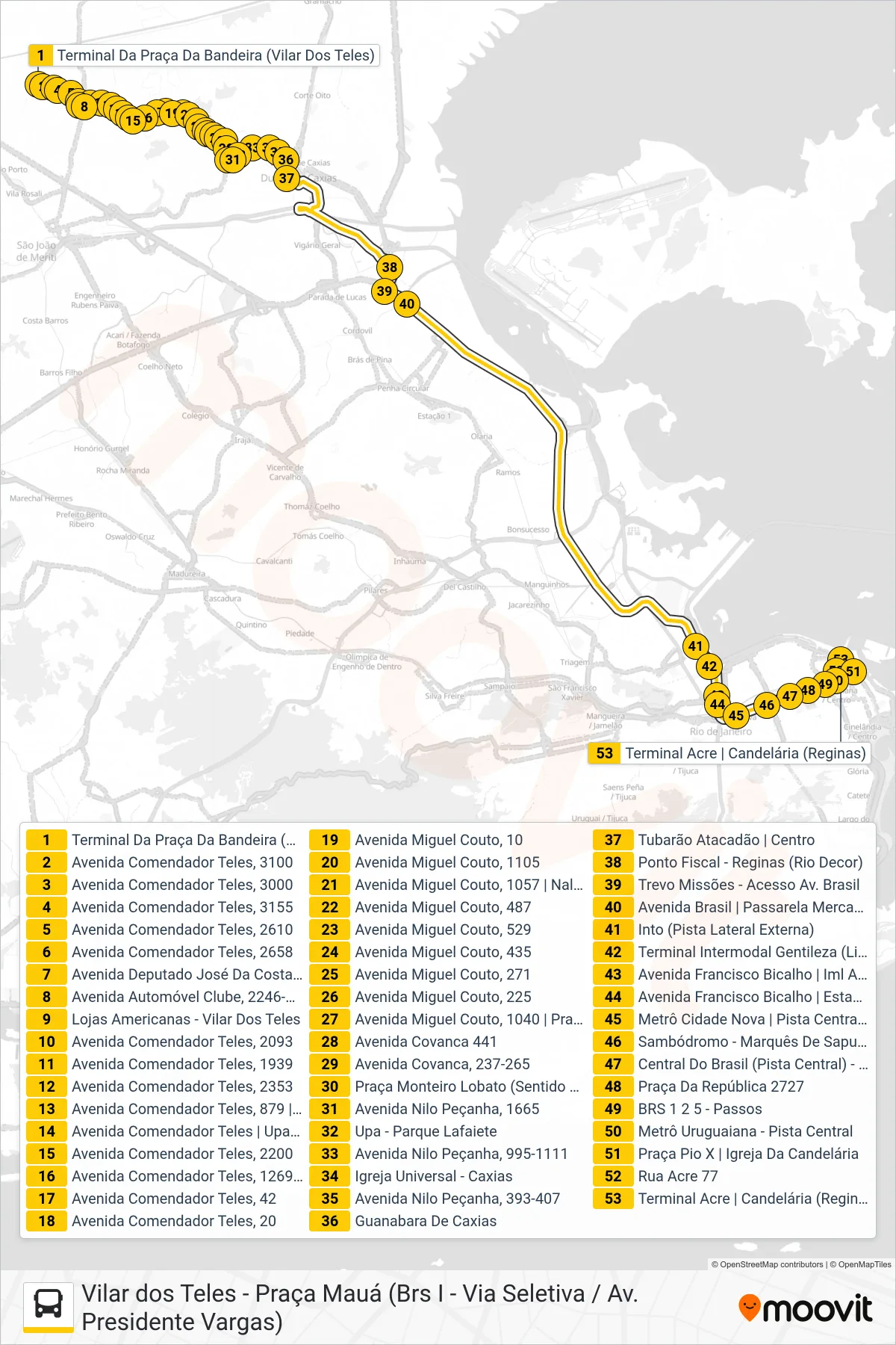 Rota e paradas da linha de ônibus 2417C (EXECUTIVO) (Praça Mauá) no mapa
