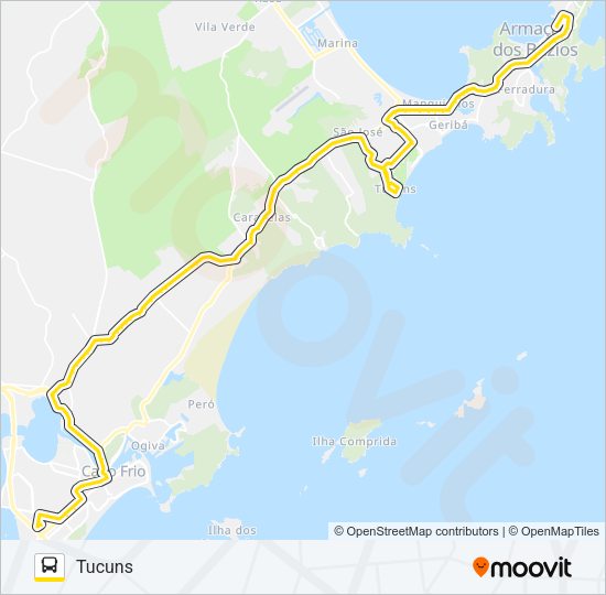 Mapa da linha B170 CABO FRIO / TUCUNS de ônibus