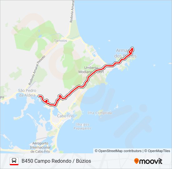 Mapa de B450 CAMPO REDONDO / BÚZIOS de autobús