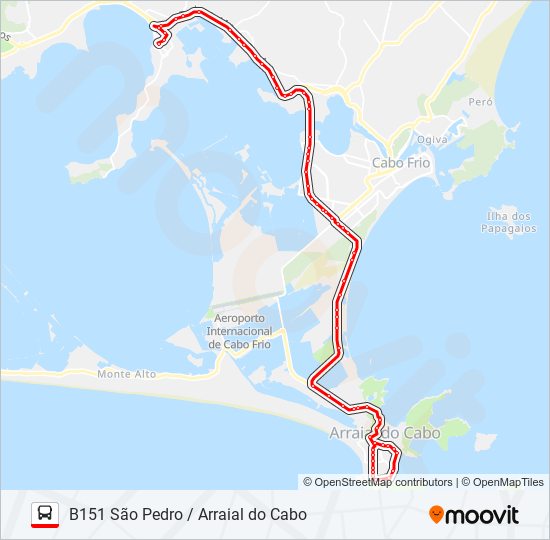 Mapa da linha B151 SÃO PEDRO / ARRAIAL DO CABO de ônibus