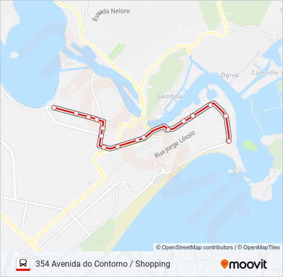 Mapa da linha 354 AVENIDA DO CONTORNO / SHOPPING de ônibus