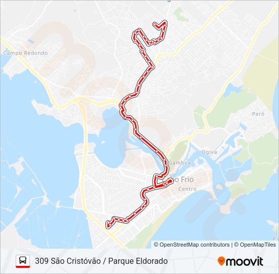Mapa da linha 309 SÃO CRISTÓVÃO / PARQUE ELDORADO de ônibus