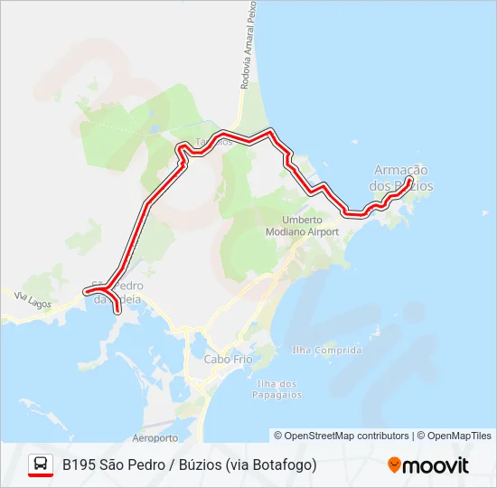 B195 SÃO PEDRO / BÚZIOS (VIA BOTAFOGO) Bus Line Map