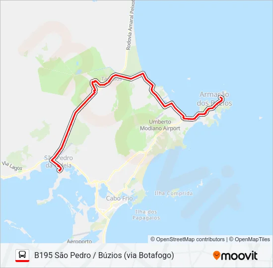 B195 SÃO PEDRO / BÚZIOS (VIA BOTAFOGO) Bus Line Map