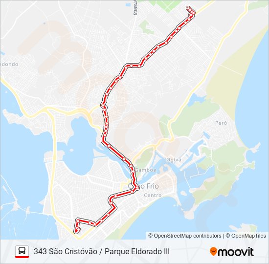 Mapa da linha 343 SÃO CRISTÓVÃO / PARQUE ELDORADO III de ônibus