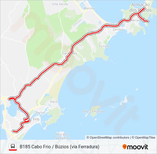 B185 CABO FRIO / BÚZIOS (VIA FERRADURA) Bus Line Map