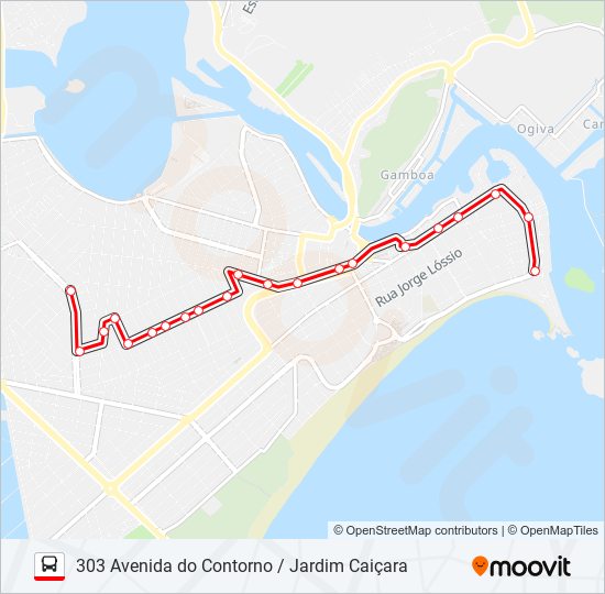 Mapa da linha 303 AVENIDA DO CONTORNO / JARDIM CAIÇARA de ônibus