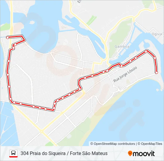 304 PRAIA DO SIQUEIRA / FORTE SÃO MATEUS Bus Line Map
