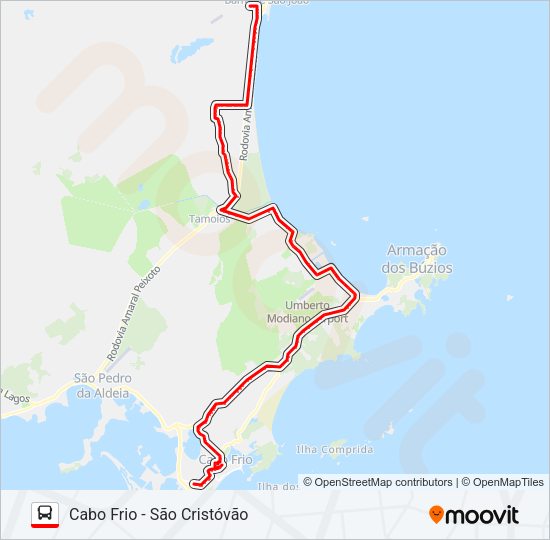Mapa da linha B530 CABO FRIO / SANTO ANTÔNIO (VIA GARGOÁ) de ônibus