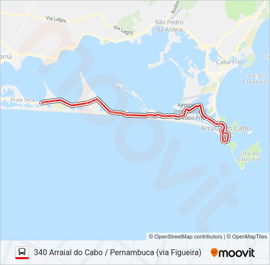 Mapa da linha 340 ARRAIAL DO CABO / PERNAMBUCA (VIA FIGUEIRA) de ônibus