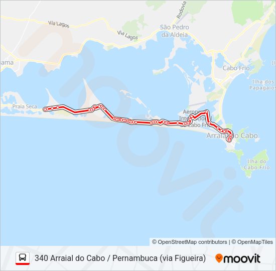 Mapa da linha 340 ARRAIAL DO CABO / PERNAMBUCA (VIA FIGUEIRA) de ônibus