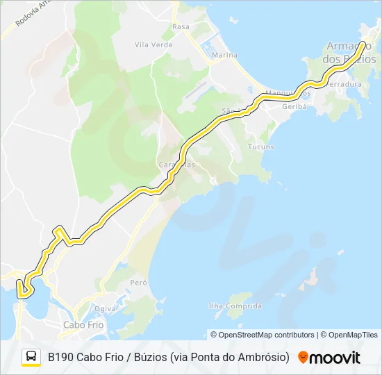B190 CABO FRIO / BÚZIOS (VIA PONTA DO AMBRÓSIO) Bus Line Map