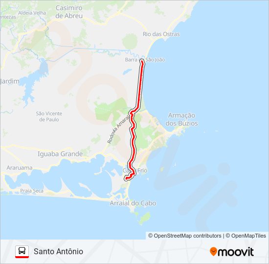 Mapa da linha 316 SÃO CRISTÓVÃO / SANTO ANTÔNIO (VIA SÃO JACINTO) de ônibus