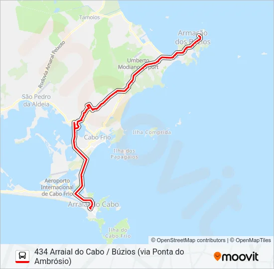 434 ARRAIAL DO CABO / BÚZIOS (VIA PONTA DO AMBRÓSIO) Bus Line Map