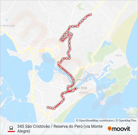 345 SÃO CRISTÓVÃO / RESERVA DO PERÓ (VIA MONTE ALEGRE) Bus Line Map