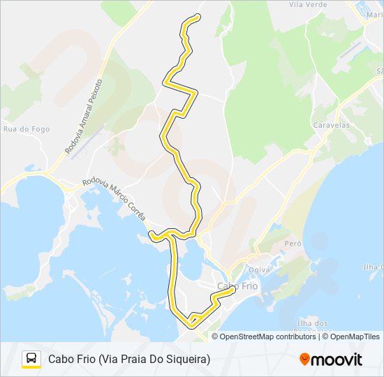 Mapa da linha B480 CABO FRIO / RETIRO de ônibus
