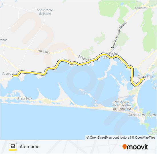 Mapa da linha B147 ARARUAMA / CABO FRIO de ônibus