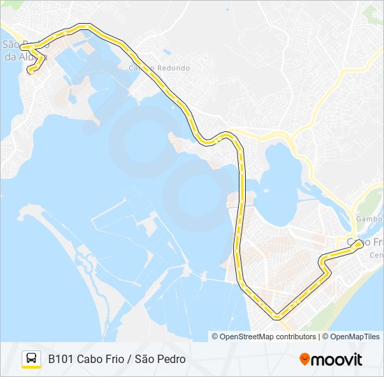 Mapa da linha B101 CABO FRIO / SÃO PEDRO de ônibus