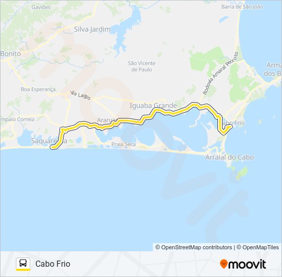 Mapa da linha B145 CABO FRIO / SAQUAREMA de ônibus