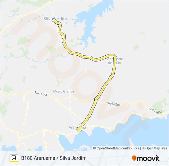 Mapa da linha B180 ARARUAMA / SILVA JARDIM de ônibus
