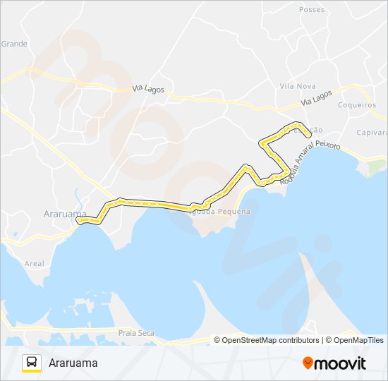 Mapa da linha B200 ARARUAMA / IGUABA GRANDE de ônibus