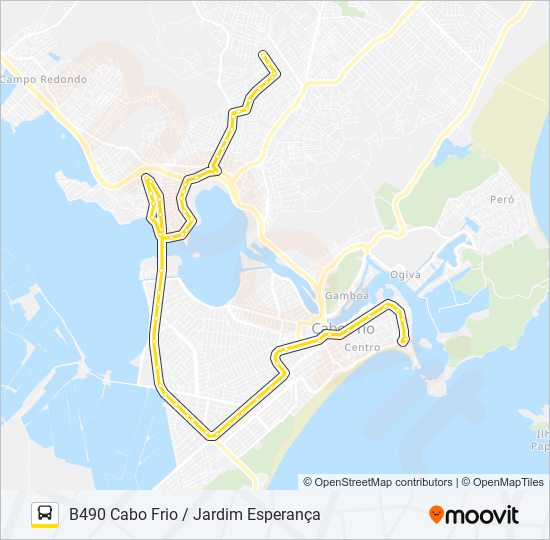 Mapa da linha B490 CABO FRIO / JARDIM ESPERANÇA de ônibus