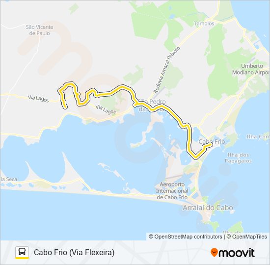 Mapa da linha B405 CABO FRIO / IGUABA (VIA FLEXEIRA) de ônibus