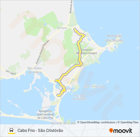 Mapa da linha B500 CABO FRIO / RASA (VIA BAÍA FORMOSA) de ônibus