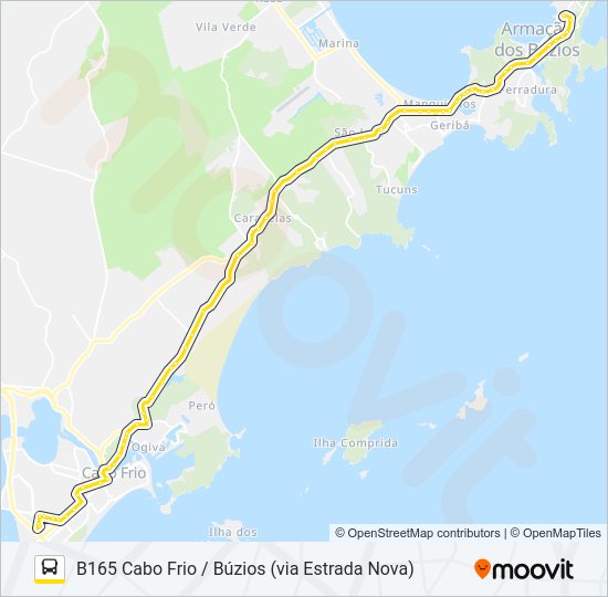 Mapa de B165 CABO FRIO / BÚZIOS (VIA ESTRADA NOVA) de autobús