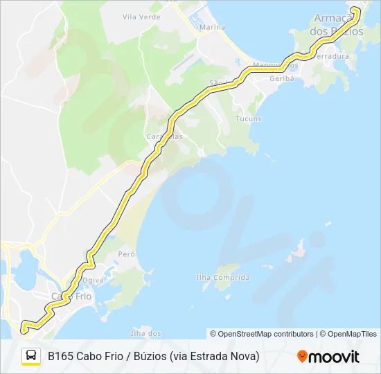 B165 CABO FRIO / BÚZIOS (VIA ESTRADA NOVA) Bus Line Map