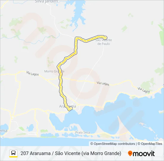 207 ARARUAMA / SÃO VICENTE (VIA MORRO GRANDE) Bus Line Map