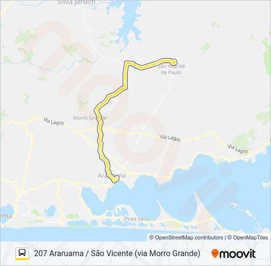 207 ARARUAMA / SÃO VICENTE (VIA MORRO GRANDE) Bus Line Map
