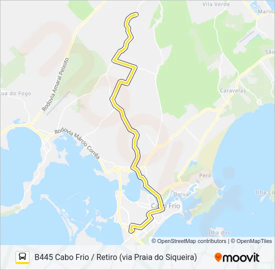 B445 CABO FRIO / RETIRO (VIA PRAIA DO SIQUEIRA) Bus Line Map