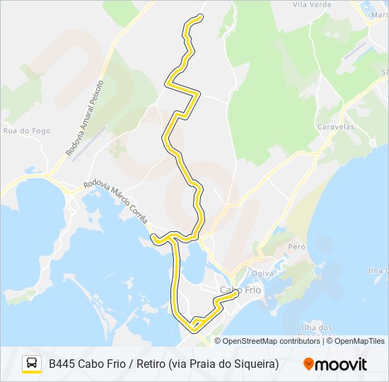 B445 CABO FRIO / RETIRO (VIA PRAIA DO SIQUEIRA) bus Line Map