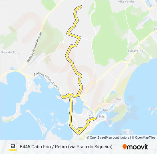 B445 CABO FRIO / RETIRO (VIA PRAIA DO SIQUEIRA) Bus Line Map