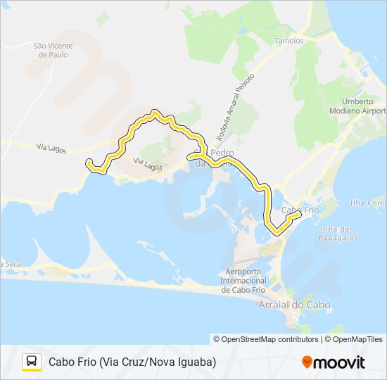 Mapa da linha B215 CABO FRIO / IGUABA (VIA CRUZ / NOVA IGUABA) de ônibus
