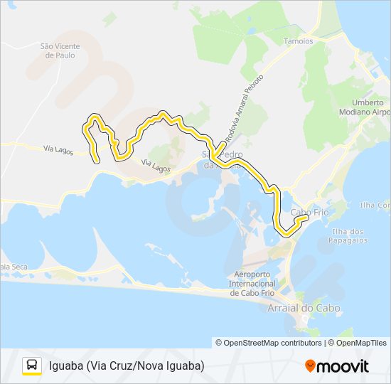 Mapa da linha B215 CABO FRIO / IGUABA (VIA CRUZ / NOVA IGUABA) de ônibus