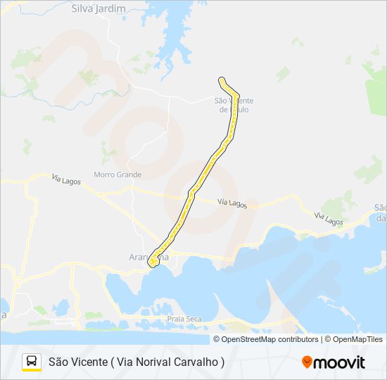 Mapa da linha 235 ARARUAMA / SÃO VICENTE (VIA NORIVAL CARVALHO) de ônibus