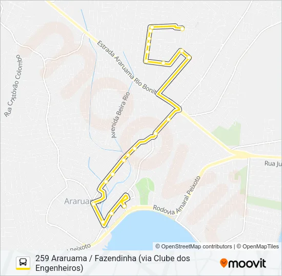 259 ARARUAMA / FAZENDINHA (VIA CLUBE DOS ENGENHEIROS) Bus Line Map