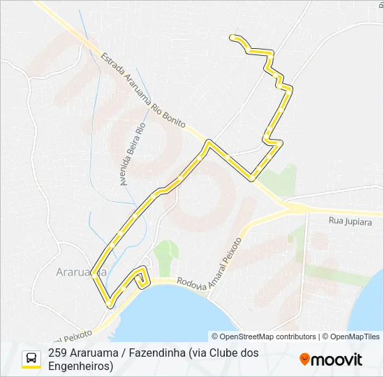 259 ARARUAMA / FAZENDINHA (VIA CLUBE DOS ENGENHEIROS) Bus Line Map