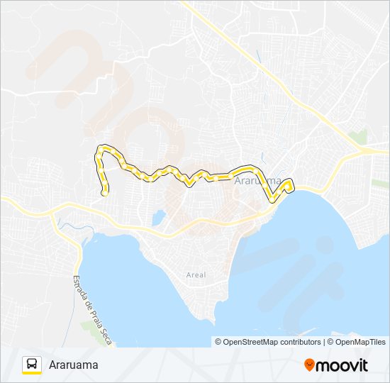 Mapa da linha 208 ARARUAMA / PONTE DOS LEITES (VIA PRAIA DO HOSPÍCIO} de ônibus