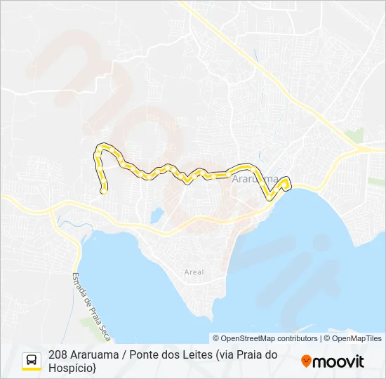 208 ARARUAMA / PONTE DOS LEITES (VIA PRAIA DO HOSPÍCIO} Bus Line Map