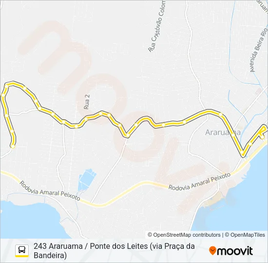 243 ARARUAMA / PONTE DOS LEITES (VIA PRAÇA DA BANDEIRA) Bus Line Map