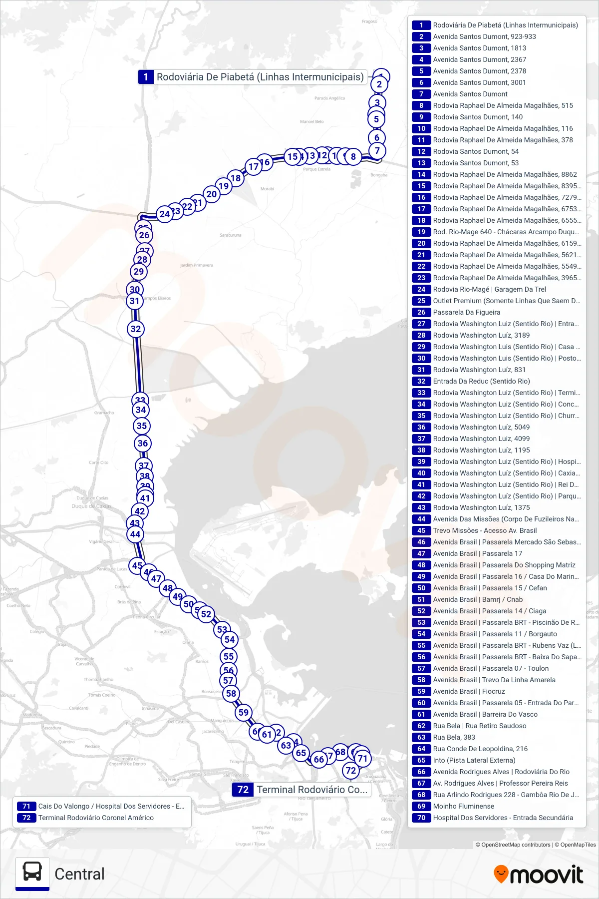 Rota e paradas da linha de ônibus  462C  (Central) no mapa