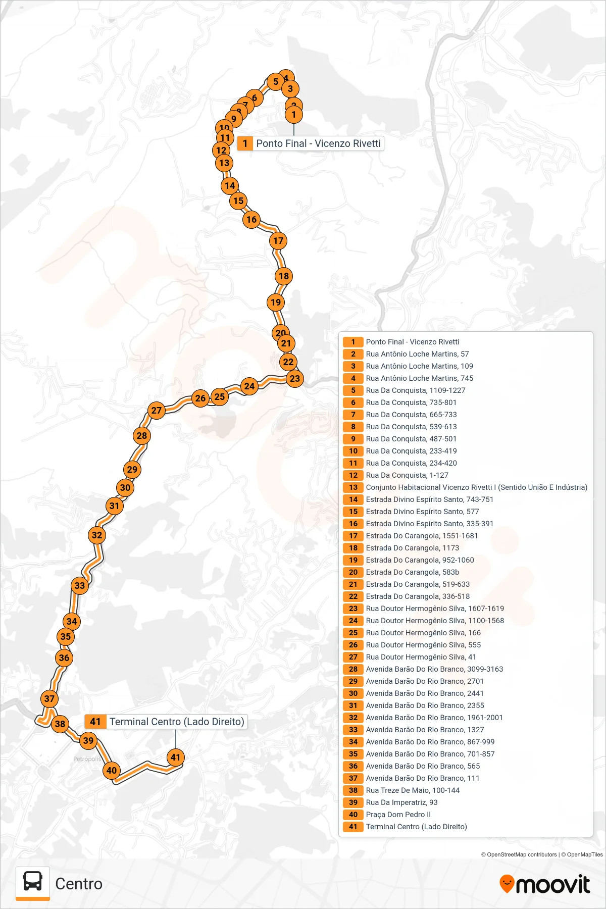506 bus Line (Centro) route and stops on a map