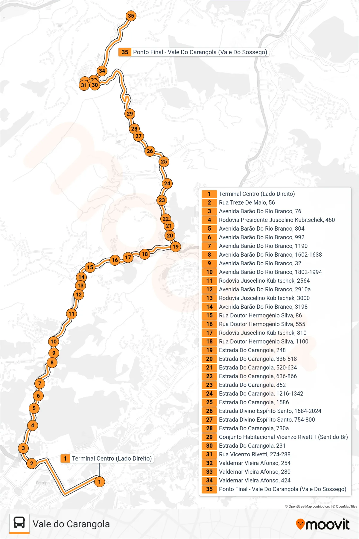 519 bus Line (Vale Do Carangola (Vale Do Sossego)) route and stops on a map