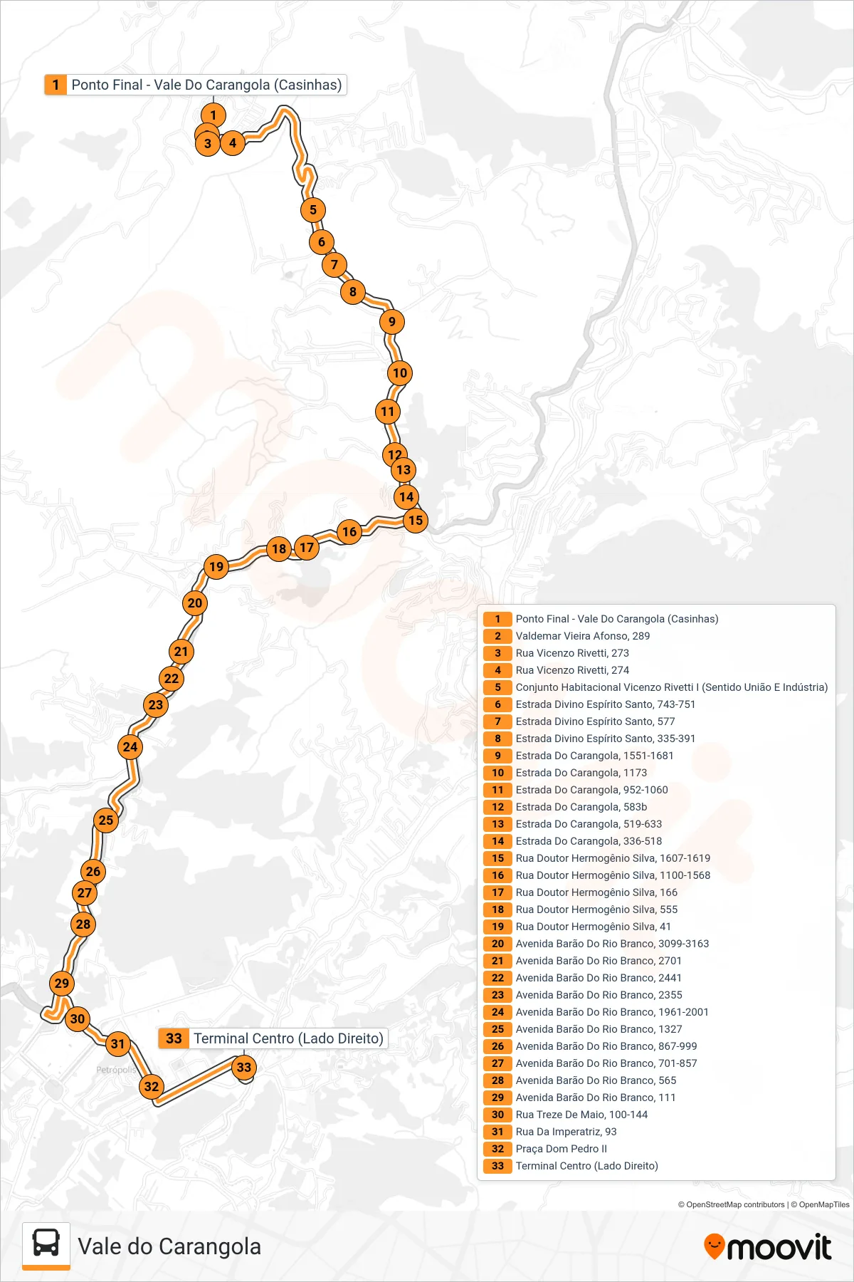519 bus Line (Centro (Saída Das Casinhas)) route and stops on a map